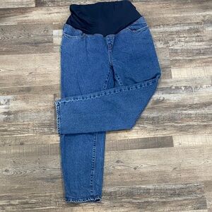 Ingrid & Isabel Blue Denim Straight-Leg Maternity Jeans with Black Panel